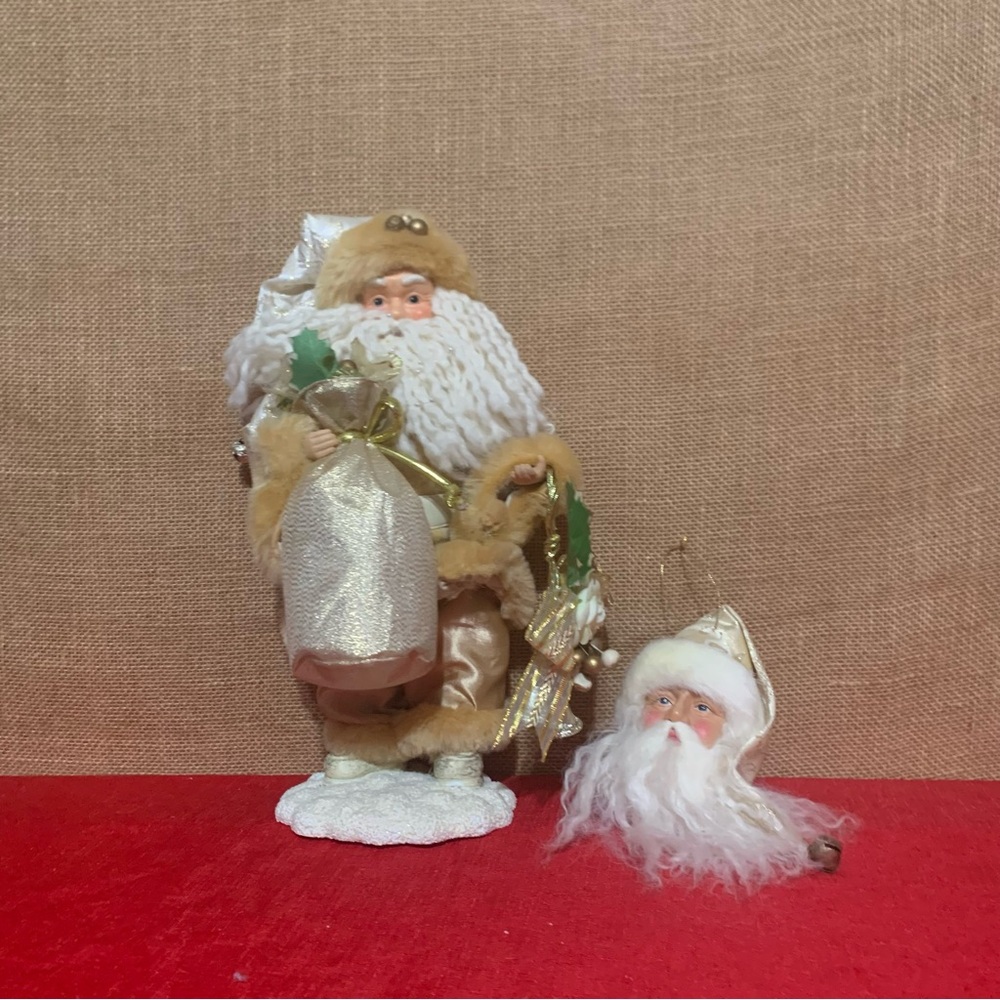 White & Gold Santa Claus Figure and Santa Ornament